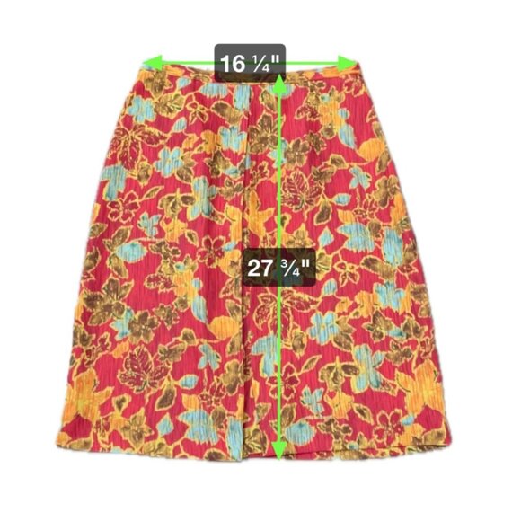 Leslie Fay Sz 14 Floral Pleated Skirt Scarf Red Multi Office Professional Artsy - Picture 7 of 8